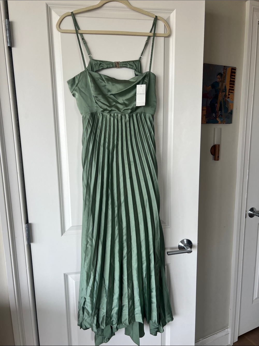 Abercrombie & Fitch Pleated Satin Maxi Dress in Sage
